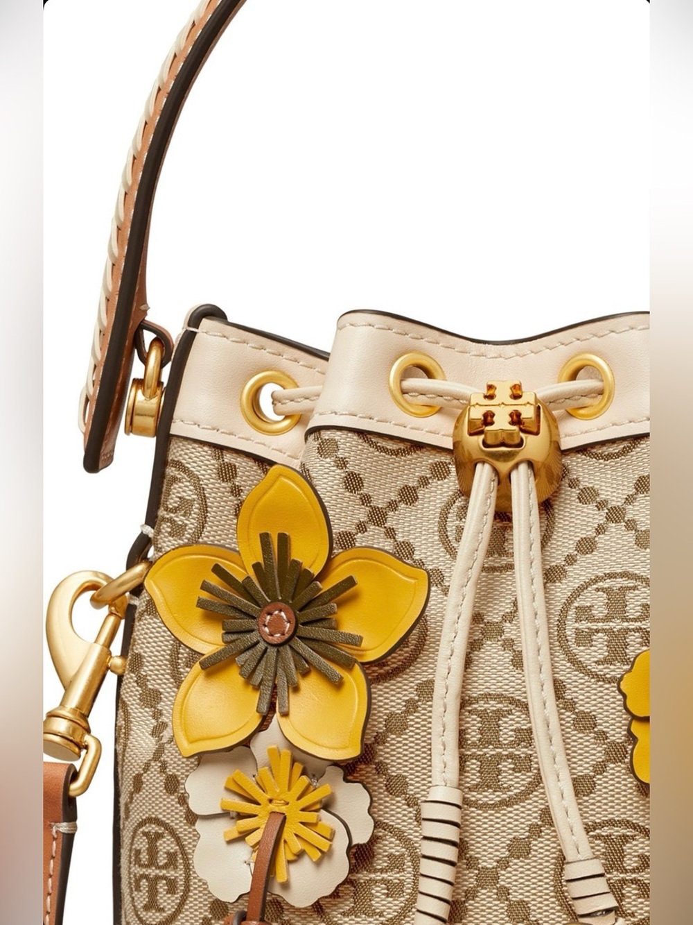 Tory Burch T Monogram Braided Floral Mini Bucket Bag - Picture 2 of 16